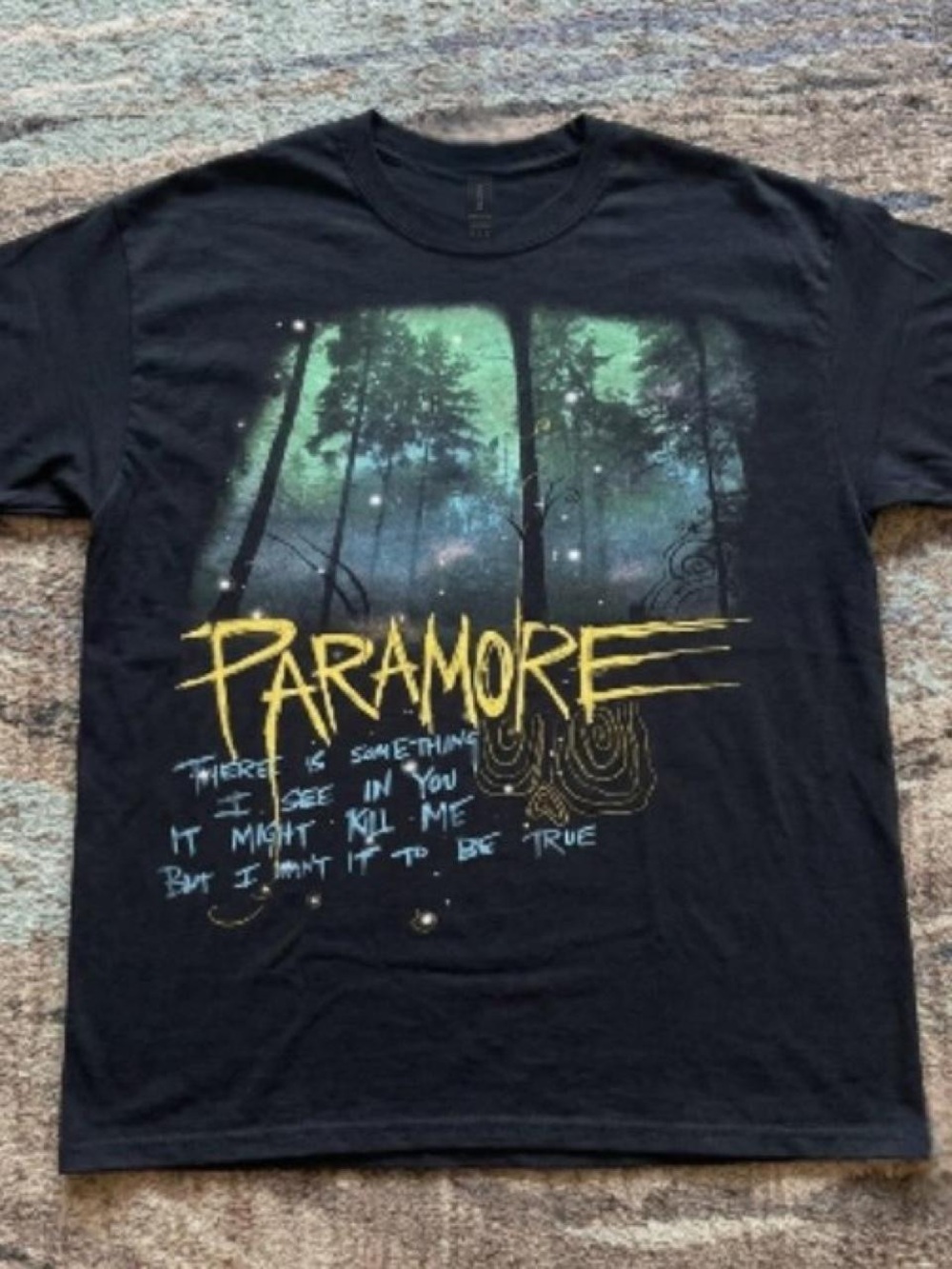 Gildan Black Paramore Forest Graphic Tee with Yellow Logo
